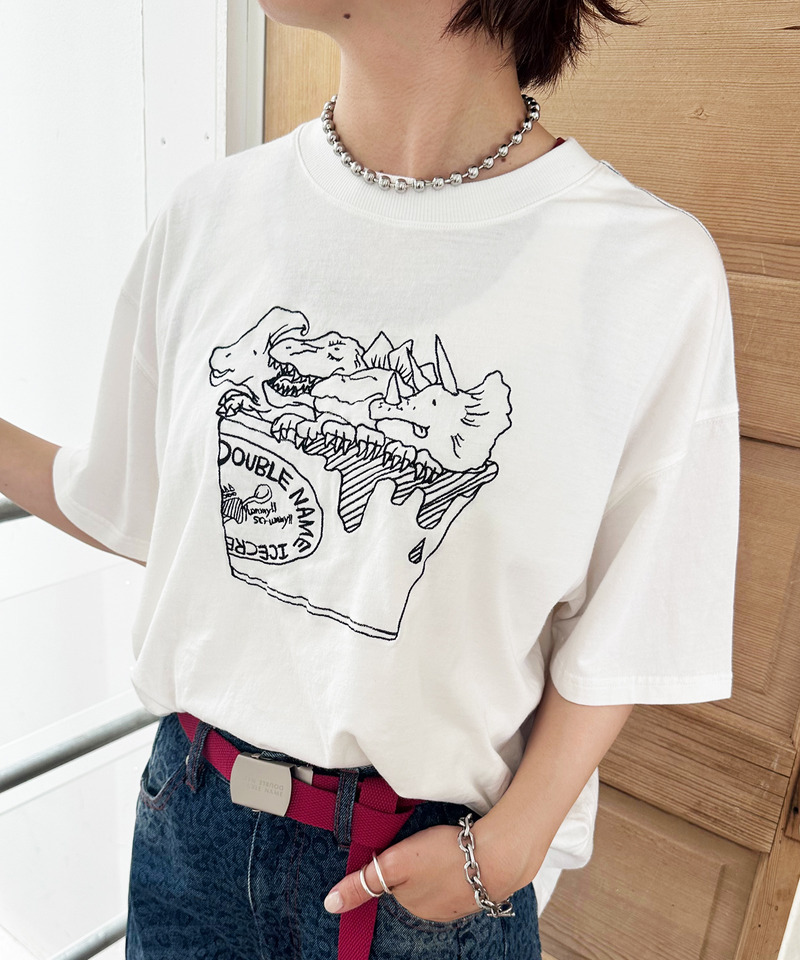 【EC限定REVIVAL】アイスクリーム恐竜刺しゅうTEE 詳細画像 オフホワイト 14
