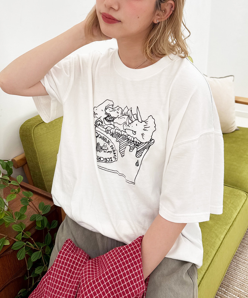 【EC限定REVIVAL】アイスクリーム恐竜刺しゅうTEE 詳細画像 オフホワイト 18