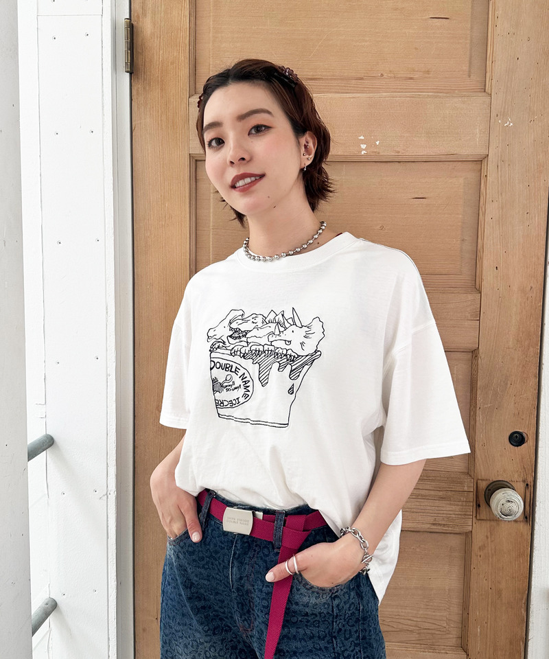 【EC限定REVIVAL】アイスクリーム恐竜刺しゅうTEE 詳細画像 オフホワイト 4