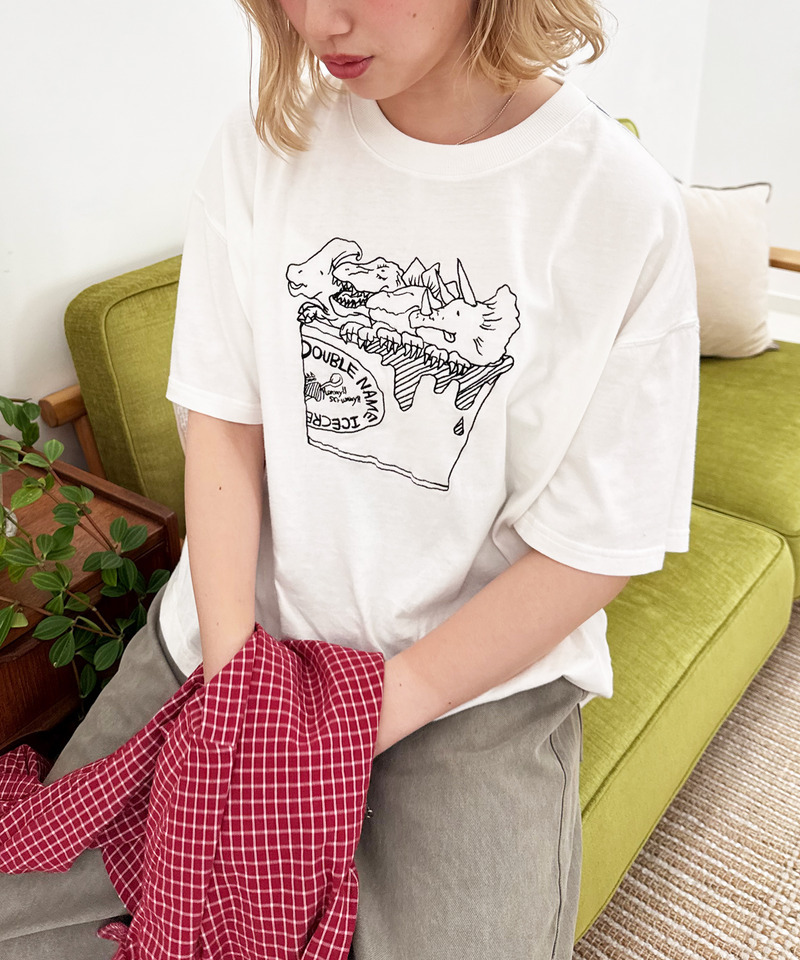 【EC限定REVIVAL】アイスクリーム恐竜刺しゅうTEE 詳細画像 オフホワイト 7