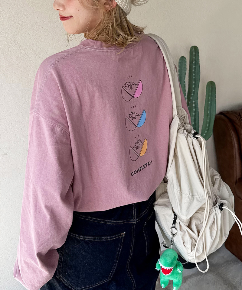 カプセルトイを回したい恐竜刺しゅうロンTEE 詳細画像 ピンク 2