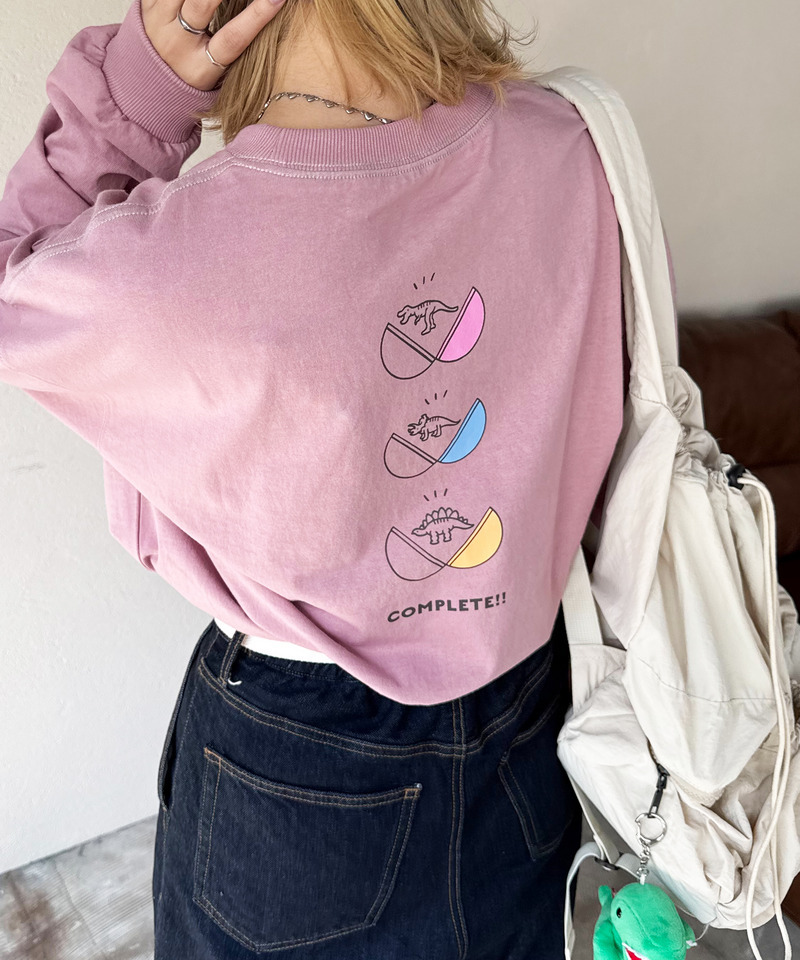 カプセルトイを回したい恐竜刺しゅうロンTEE 詳細画像 ピンク 7