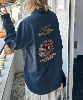 BURNT SUGAR BACK刺しゅうクレリックチュニックシャツ