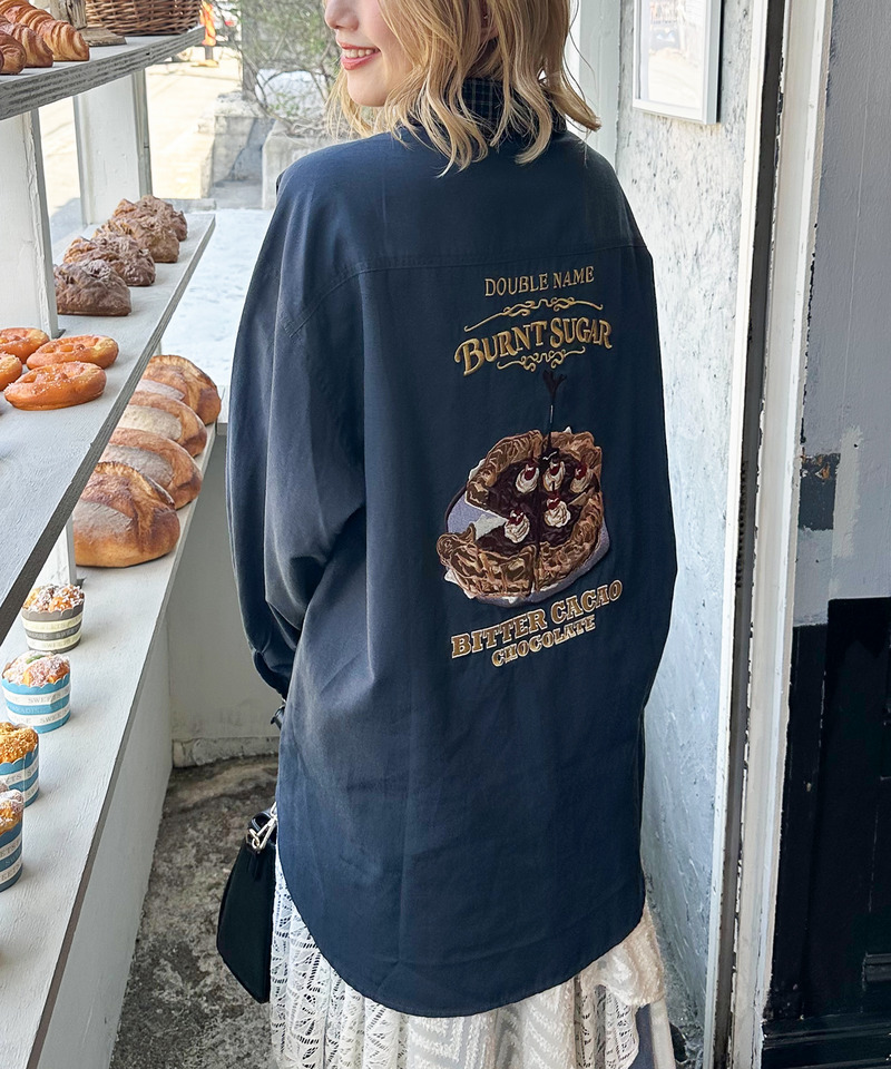 BURNT SUGAR BACK刺しゅうクレリックチュニックシャツ 詳細画像 ネイビー 2
