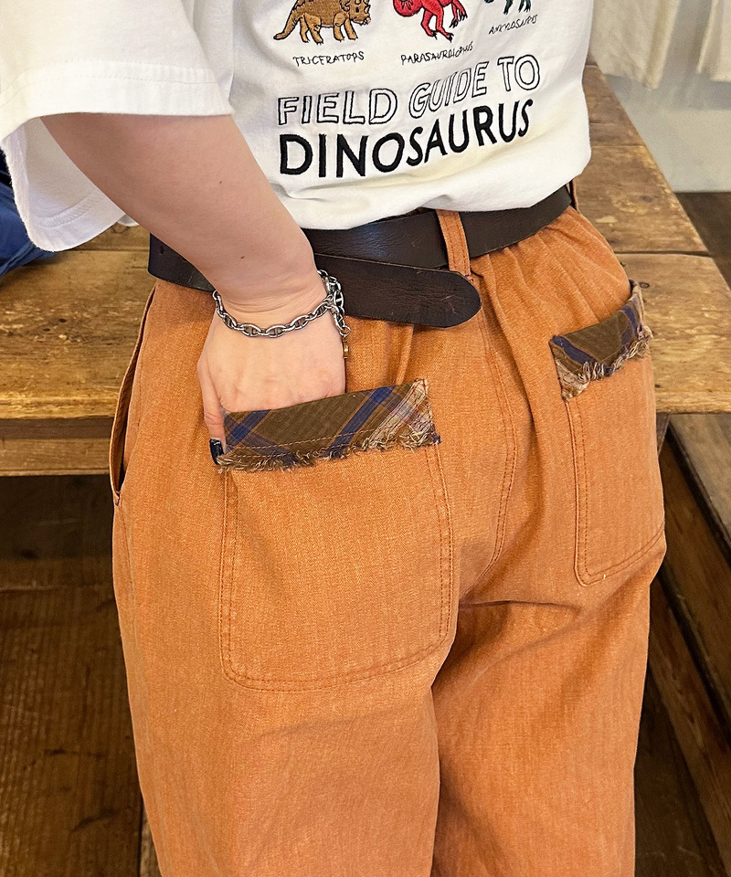 ヘリンボーンツイル&times;チェック タックワイドパンツ 詳細画像 オレンジ 6