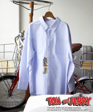 【TOM AND JERRY】 ひょっこり刺しゅうオーバーサイズオックスシャツ