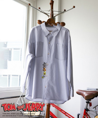 【TOM AND JERRY】 ひょっこり刺しゅうオーバーサイズオックスシャツ