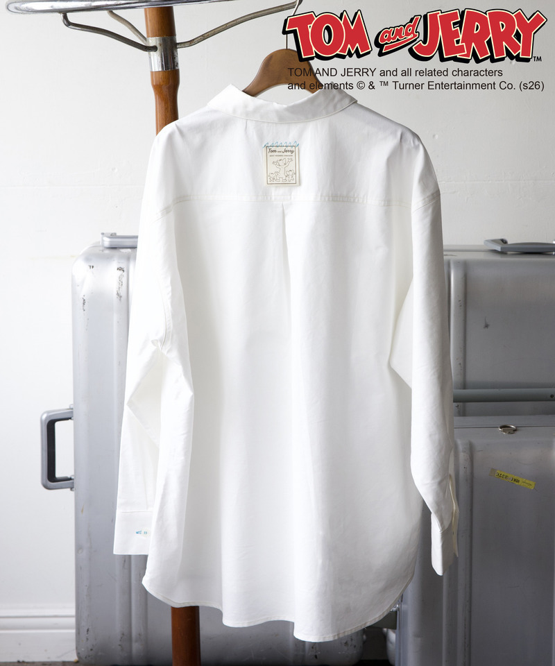 【TOM AND JERRY】 ひょっこり刺しゅうオーバーサイズオックスシャツ 詳細画像 オフホワイト 2