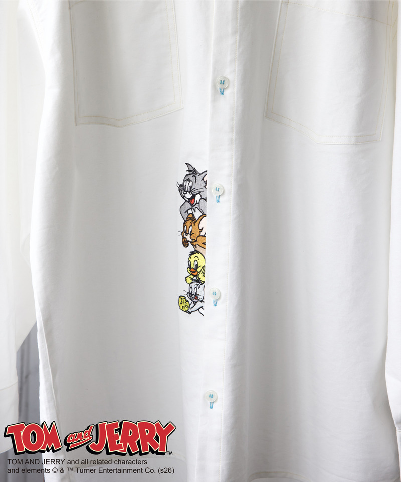 【TOM AND JERRY】 ひょっこり刺しゅうオーバーサイズオックスシャツ 詳細画像 オフホワイト 3