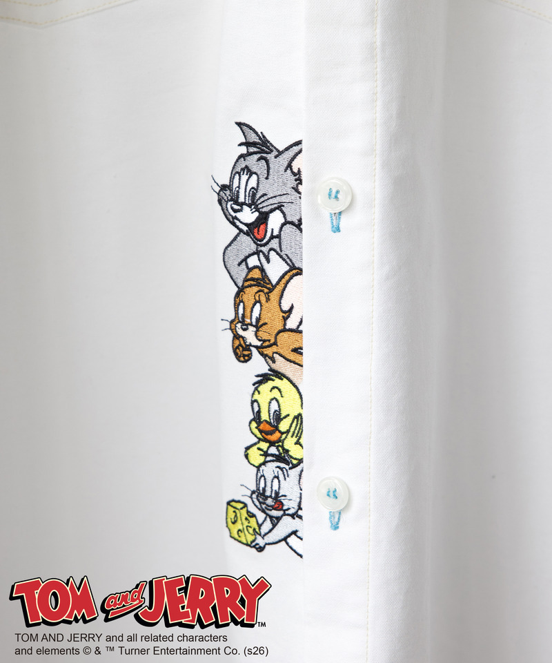 【TOM AND JERRY】 ひょっこり刺しゅうオーバーサイズオックスシャツ 詳細画像 オフホワイト 4