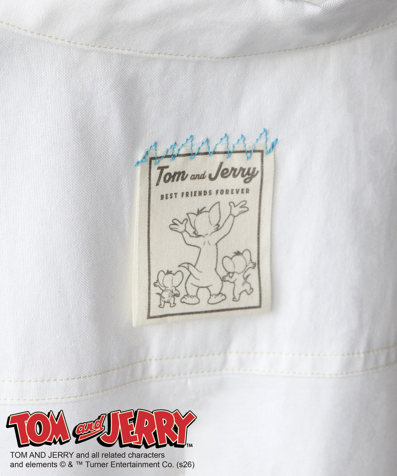 【TOM AND JERRY】 ひょっこり刺しゅうオーバーサイズオックスシャツ 詳細画像 オフホワイト 5