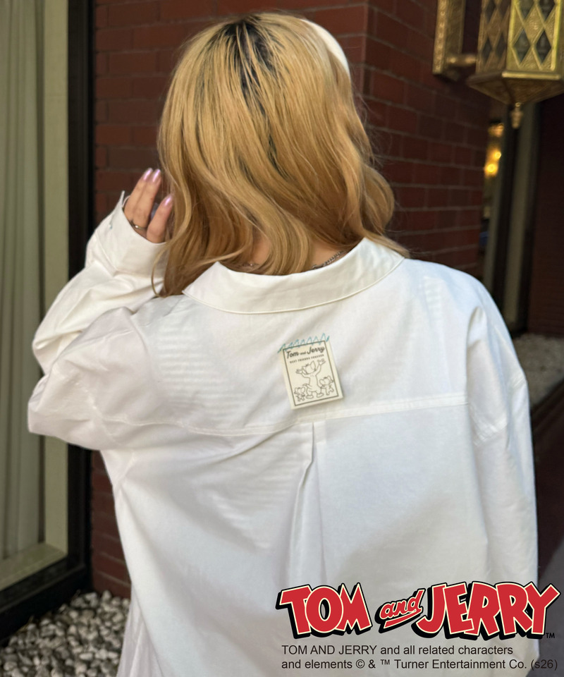 【TOM AND JERRY】 ひょっこり刺しゅうオーバーサイズオックスシャツ 詳細画像 オフホワイト 6