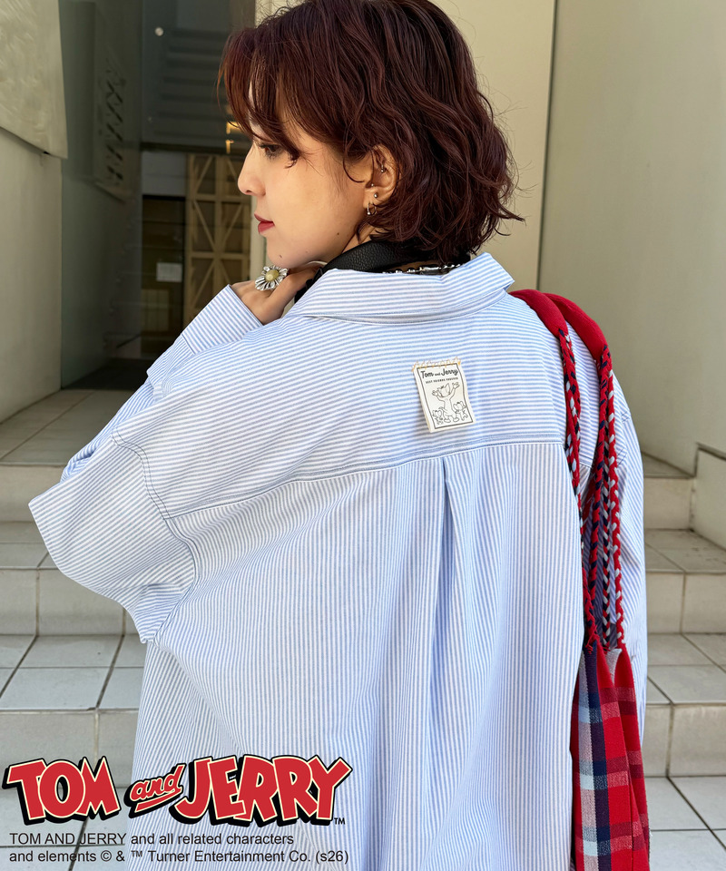 【TOM AND JERRY】 ひょっこり刺しゅうオーバーサイズオックスシャツ 詳細画像 ブルー 9