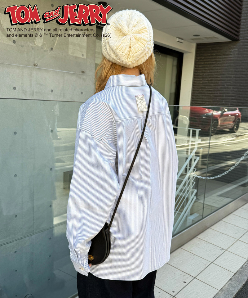 【TOM AND JERRY】 ひょっこり刺しゅうオーバーサイズオックスシャツ 詳細画像 グレー 12