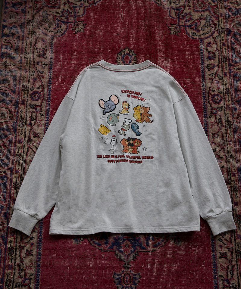 【TOM AND JERRY】 ワッペン刺しゅうロンTEE 詳細画像 ライトグレー 2