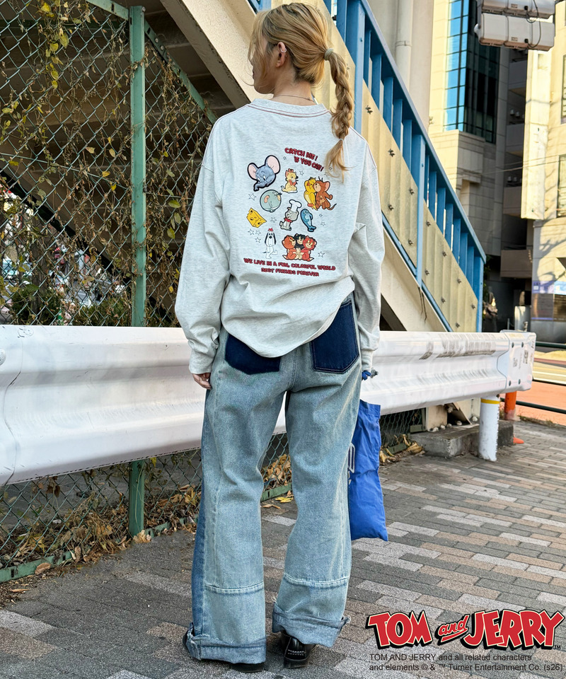 【TOM AND JERRY】 ワッペン刺しゅうロンTEE 詳細画像 ライトグレー 8