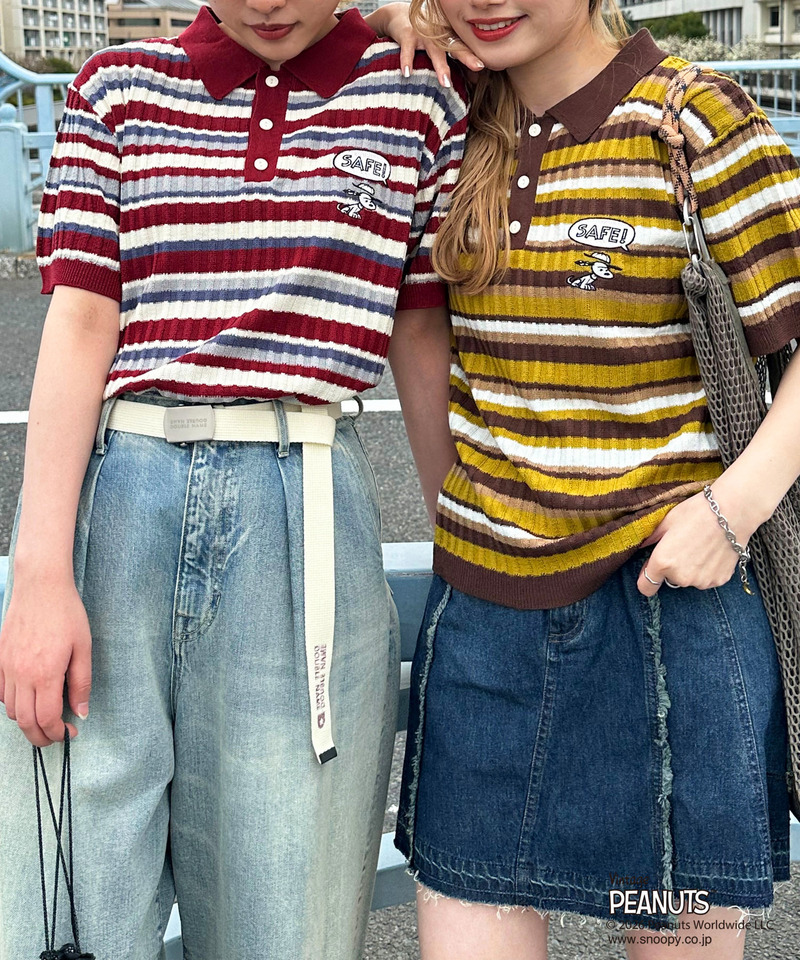 PEANUTSコラボ マルチボーダーポロ衿ニットトップス 詳細画像 ブラウン 8
