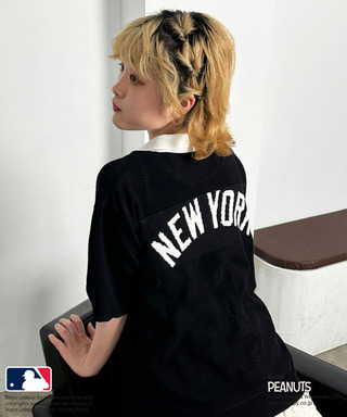 MLB&times;PEANUTSコラボ バイカラーシアーニットシャツ