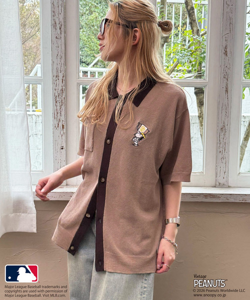 MLB&times;PEANUTSコラボ バイカラーシアーニットシャツ