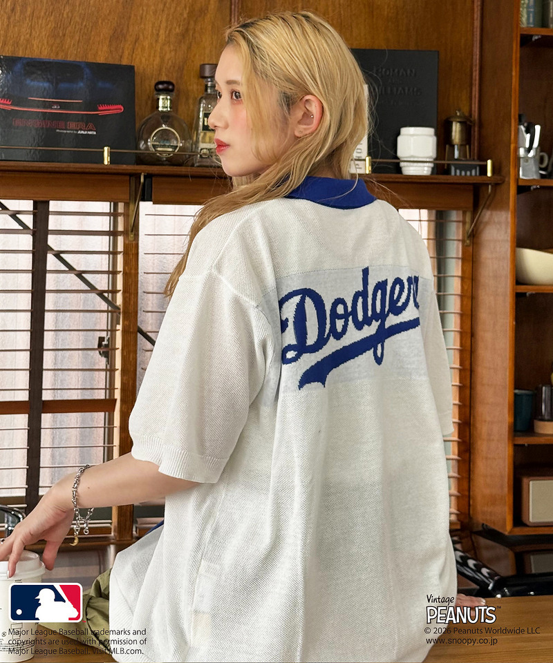 MLB&times;PEANUTSコラボ バイカラーシアーニットシャツ 詳細画像 オフホワイト 2