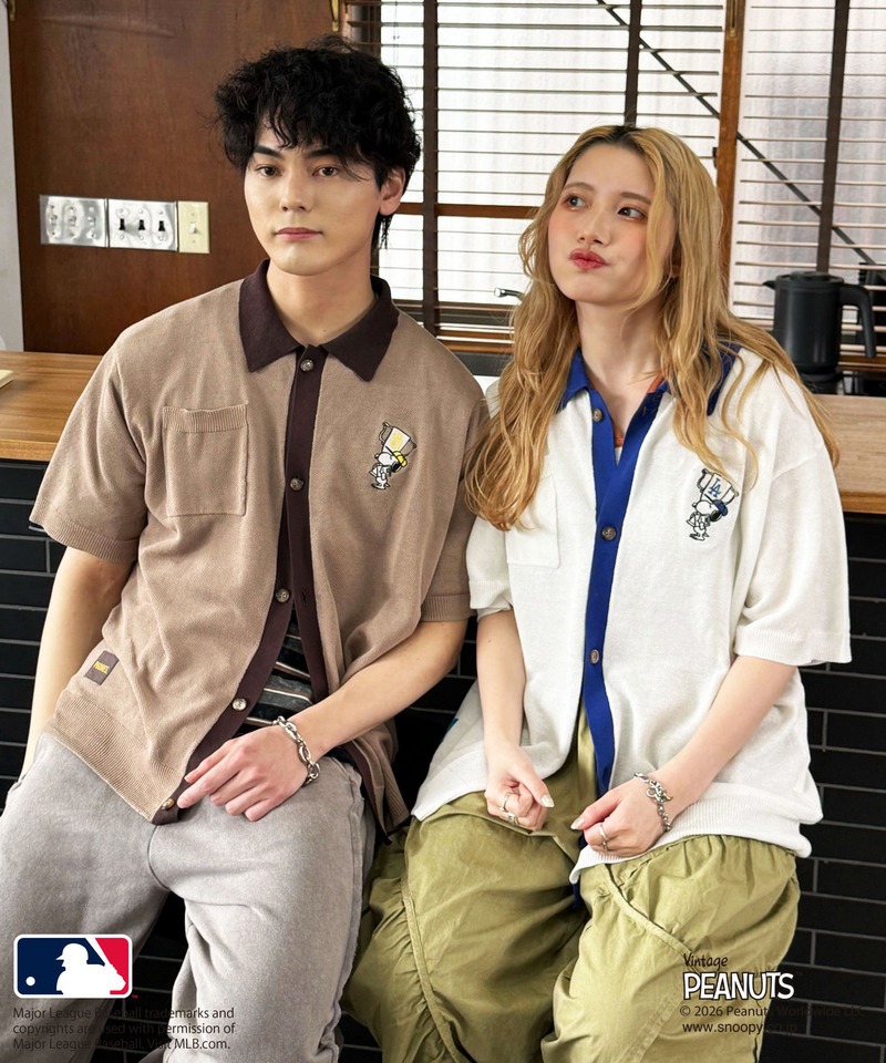 MLB&times;PEANUTSコラボ バイカラーシアーニットシャツ 詳細画像 ベージュ 6