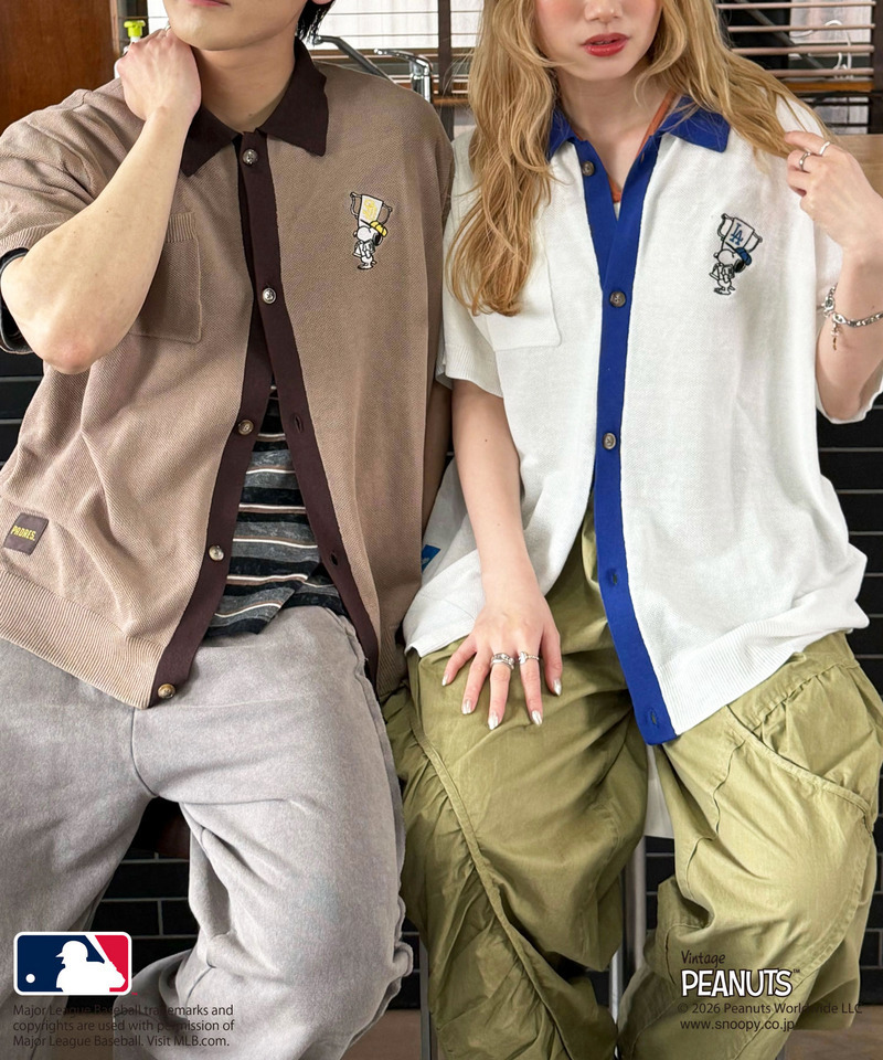 MLB&times;PEANUTSコラボ バイカラーシアーニットシャツ 詳細画像 ベージュ 7