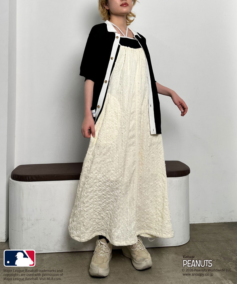 MLB&times;PEANUTSコラボ バイカラーシアーニットシャツ 詳細画像 ブラック 10