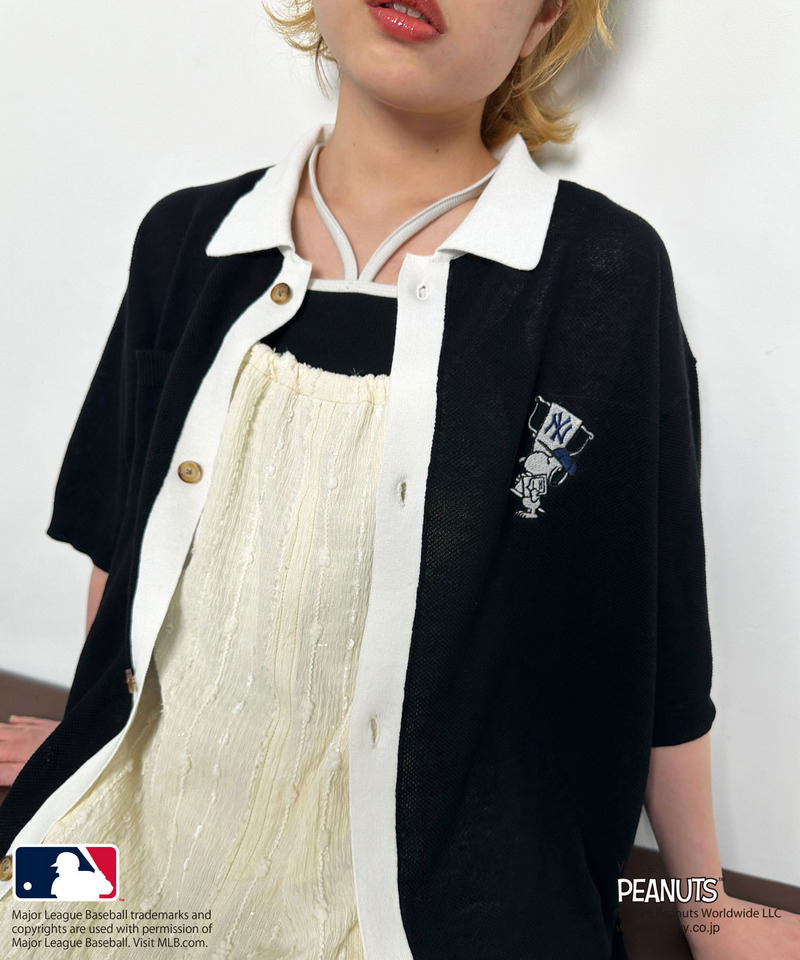 MLB&times;PEANUTSコラボ バイカラーシアーニットシャツ 詳細画像 ブラック 7
