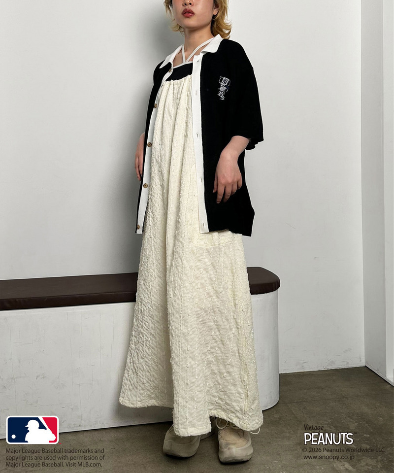 MLB&times;PEANUTSコラボ バイカラーシアーニットシャツ 詳細画像 ブラック 9