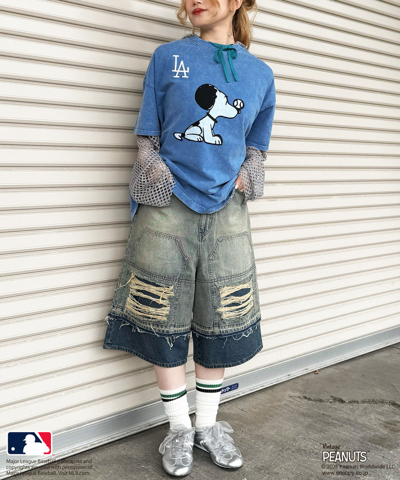 【MLB&times;PEANUTS】 50's RETRO BIG TEE 詳細画像 ネイビー 1