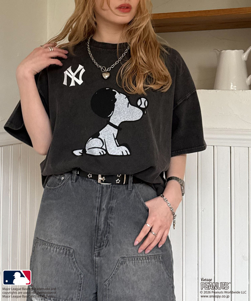 【MLB&times;PEANUTS】 50's RETRO BIG TEE 詳細画像 ブラック 1
