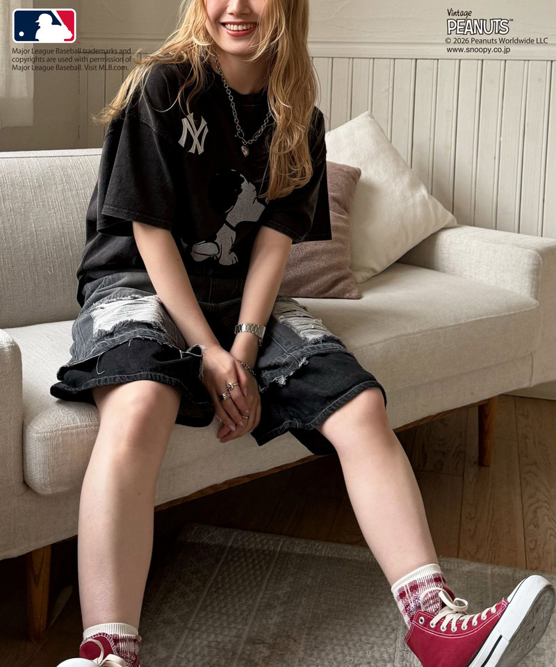 【MLB&times;PEANUTS】 50's RETRO BIG TEE 詳細画像 ブラック 5