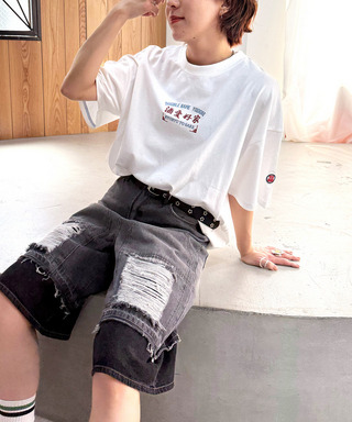 【YOIDORE】&times;DOUBLE NAMEコラボ ネオン刺繍 BIG TEE