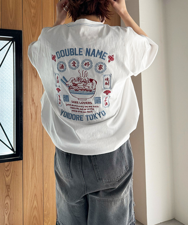 【YOIDORE】&times;DOUBLE NAMEコラボ ネオン刺繍 BIG TEE 詳細画像 オフホワイト 11
