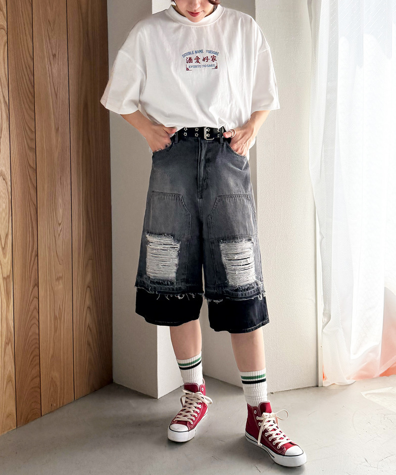 【YOIDORE】&times;DOUBLE NAMEコラボ ネオン刺繍 BIG TEE 詳細画像 オフホワイト 12