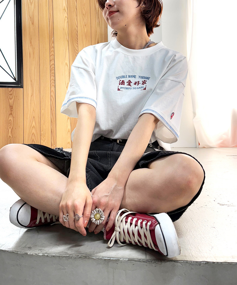 【YOIDORE】&times;DOUBLE NAMEコラボ ネオン刺繍 BIG TEE 詳細画像 オフホワイト 4