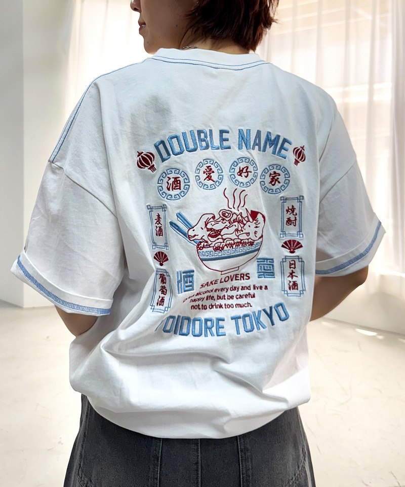 【YOIDORE】&times;DOUBLE NAMEコラボ ネオン刺繍 BIG TEE 詳細画像 オフホワイト 7