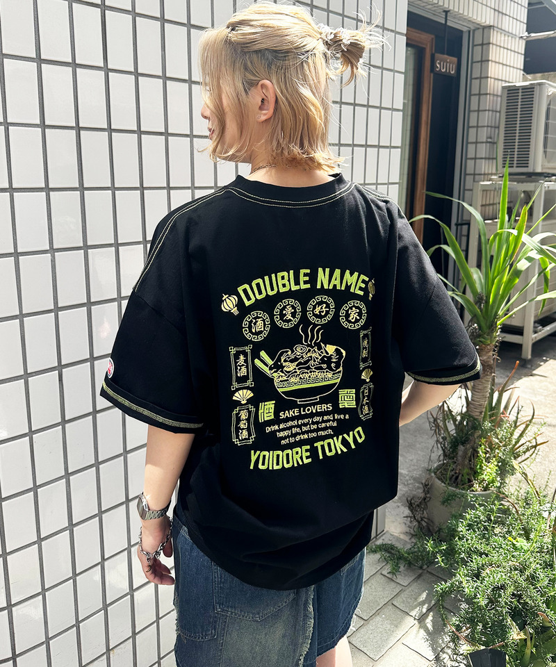 【YOIDORE】&times;DOUBLE NAMEコラボ ネオン刺繍 BIG TEE 詳細画像 ブラック 1