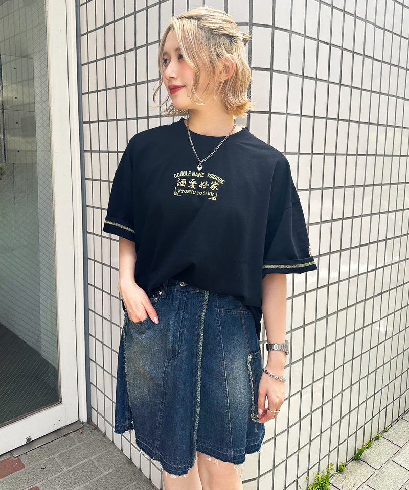 【YOIDORE】&times;DOUBLE NAMEコラボ ネオン刺繍 BIG TEE 詳細画像 ブラック 10
