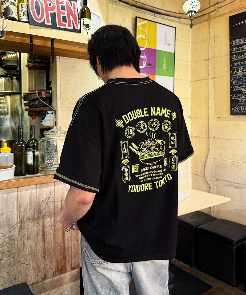 【YOIDORE】&times;DOUBLE NAMEコラボ ネオン刺繍 BIG TEE 詳細画像 ブラック 13