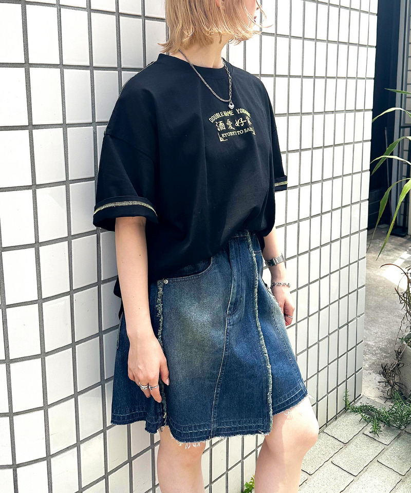 【YOIDORE】&times;DOUBLE NAMEコラボ ネオン刺繍 BIG TEE 詳細画像 ブラック 2