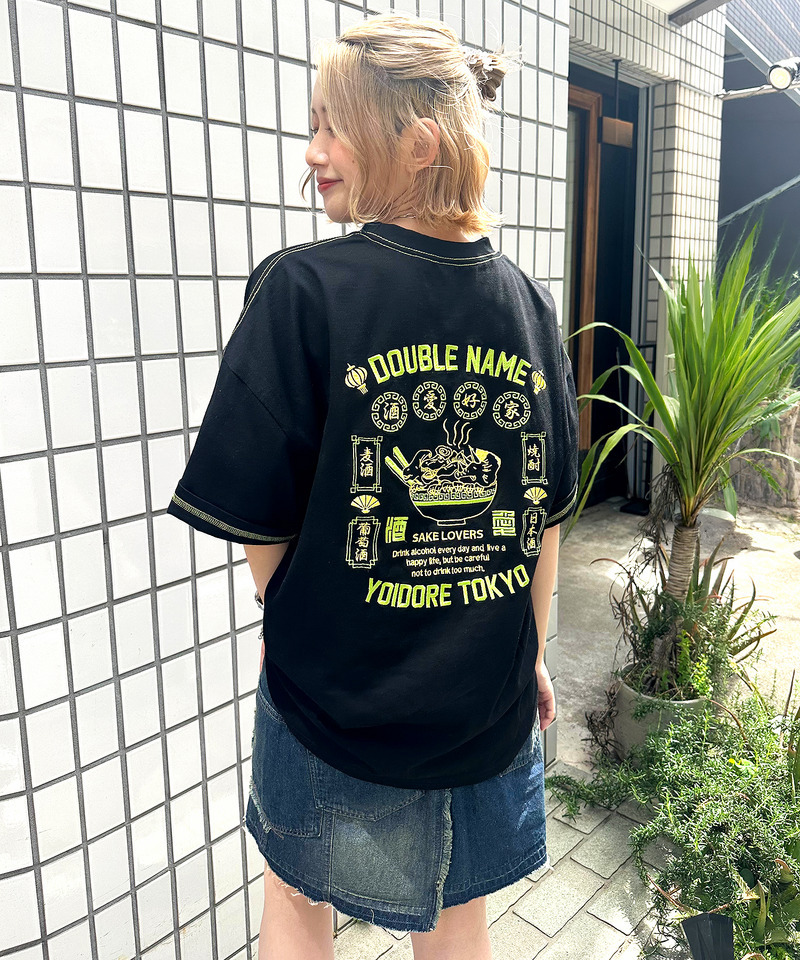 【YOIDORE】&times;DOUBLE NAMEコラボ ネオン刺繍 BIG TEE 詳細画像 ブラック 3