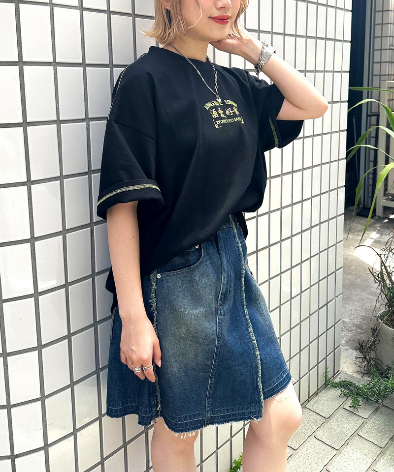 【YOIDORE】&times;DOUBLE NAMEコラボ ネオン刺繍 BIG TEE 詳細画像 ブラック 5