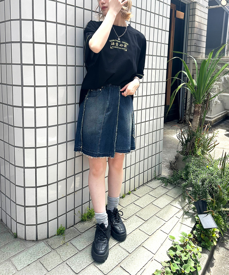 【YOIDORE】&times;DOUBLE NAMEコラボ ネオン刺繍 BIG TEE 詳細画像 ブラック 6