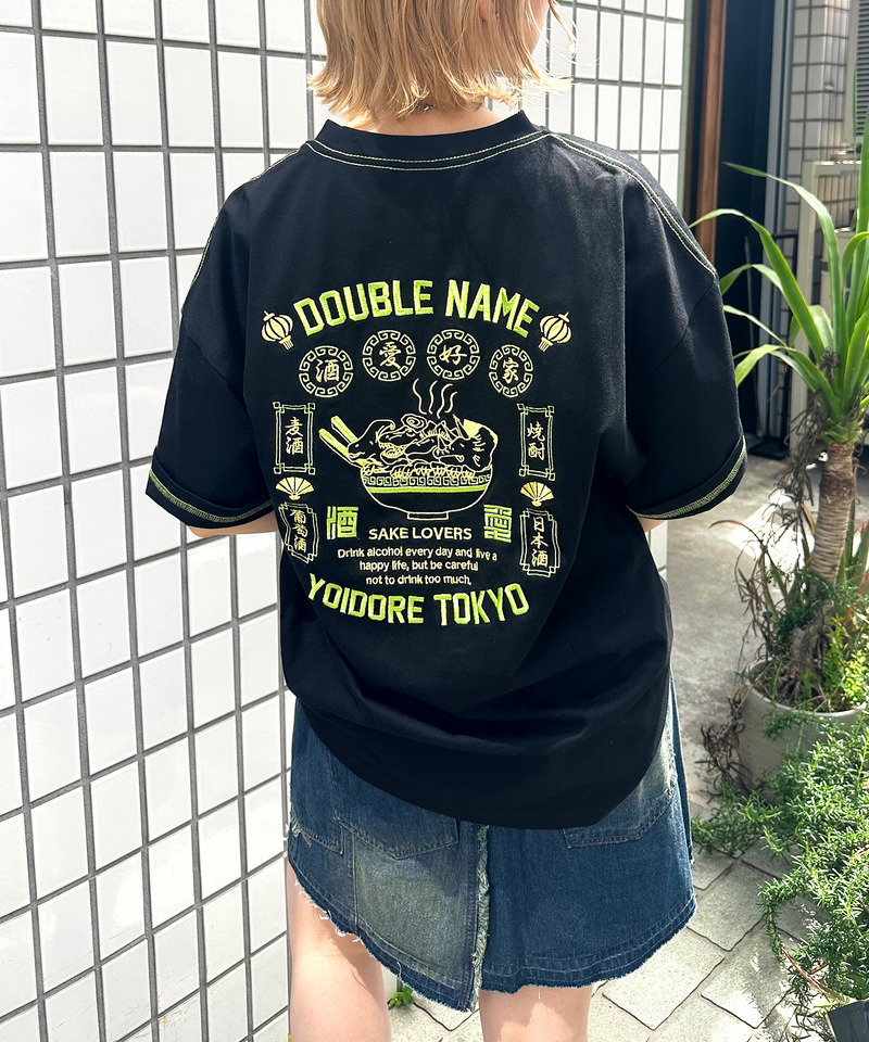 【YOIDORE】&times;DOUBLE NAMEコラボ ネオン刺繍 BIG TEE 詳細画像 ブラック 7