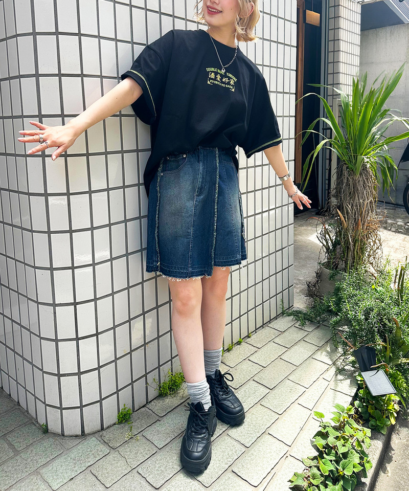 【YOIDORE】&times;DOUBLE NAMEコラボ ネオン刺繍 BIG TEE 詳細画像 ブラック 8