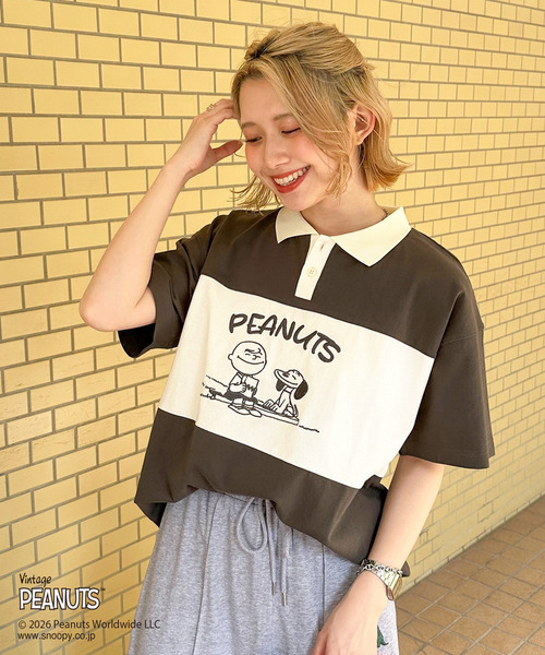 PEANUTS 配色ポロ衿TEE 詳細画像