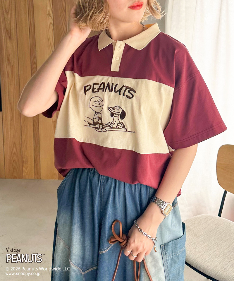 PEANUTS 配色ポロ衿TEE 詳細画像 レッド 1
