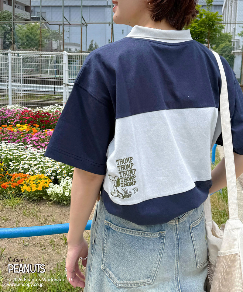PEANUTS 配色ポロ衿TEE 詳細画像 ネイビー 1