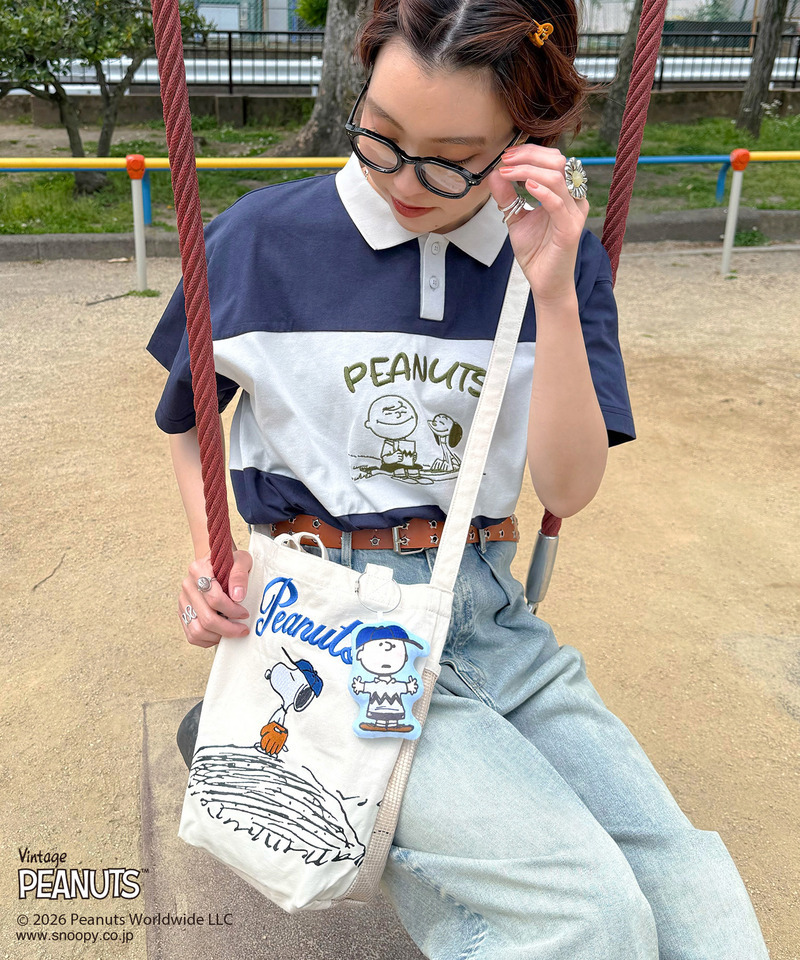 PEANUTS 配色ポロ衿TEE 詳細画像 ネイビー 2